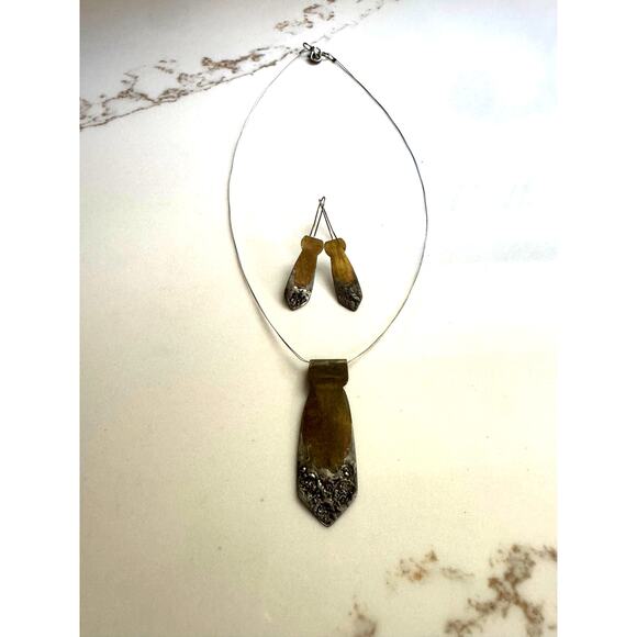 HANDMADE NWOT Metal Jewelry Set Necklace & Earrings - Picture 6 of 6